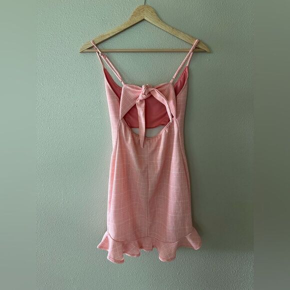 Lucy in the Sky Plaid Ruffle Bodycon Dress In Pink Tank Mini Dress Size M - Picture 4 of 7